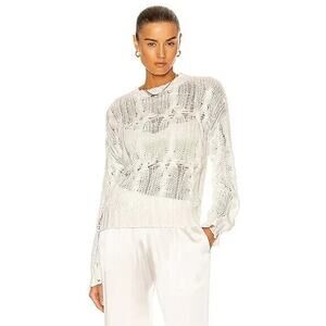 Sablyn Mitzy Distressed White Cashmere Blend Lightweight Knit Sweater Size Small